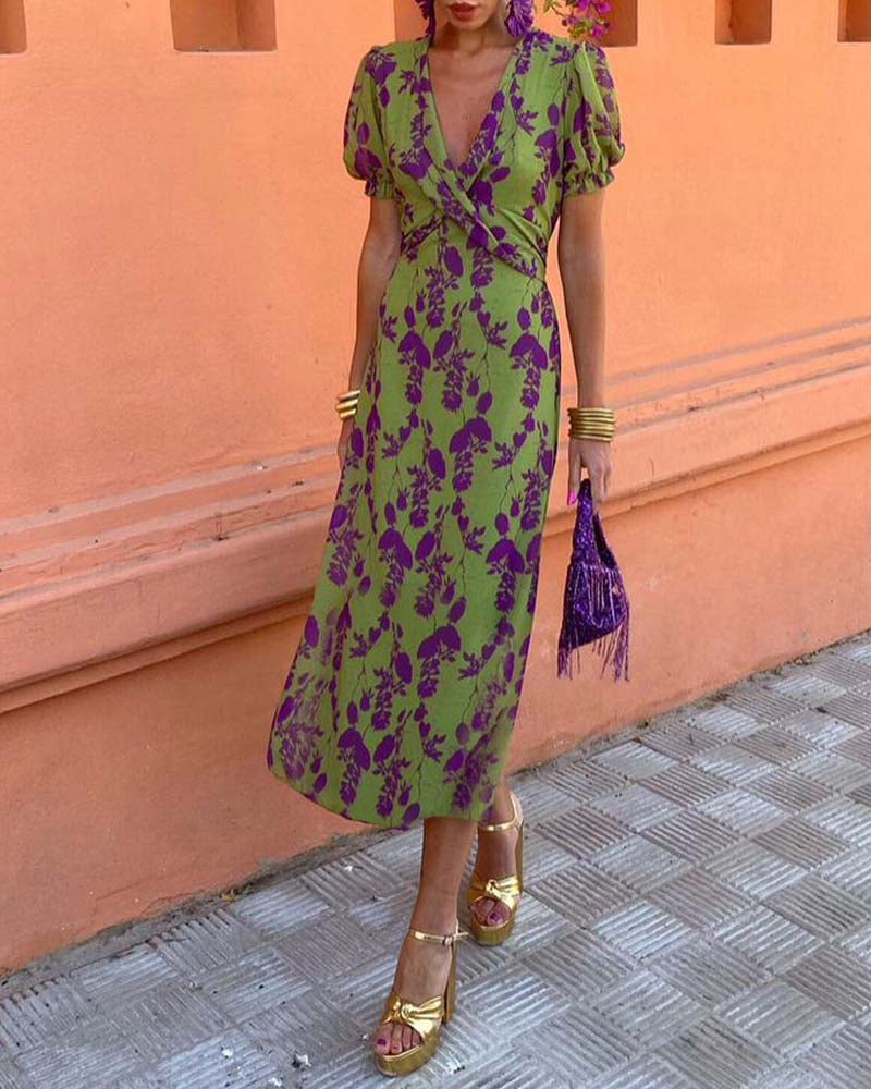 Della - Women's Pleated Floral Print Boho Dress