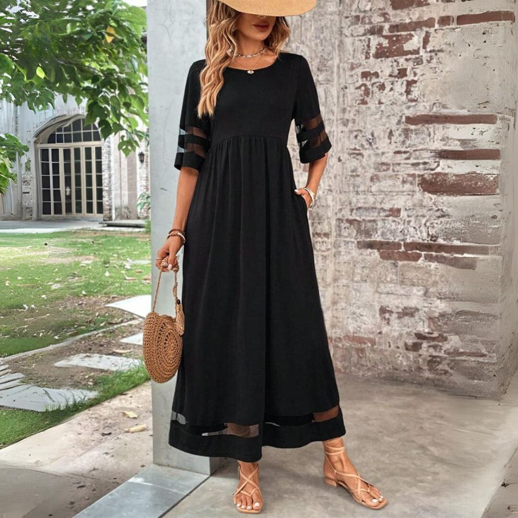Freya - Vintage Elegance Mesh Patchwork Summer Dress