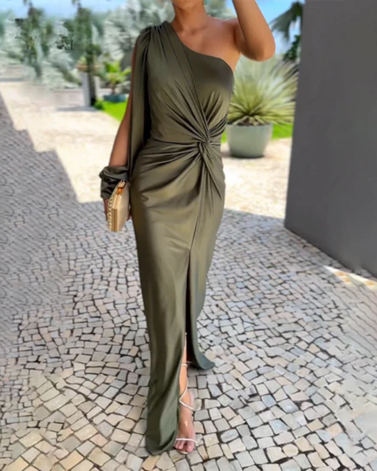 Odessa - Asymmetrical Ruched Bandage Midi Dress