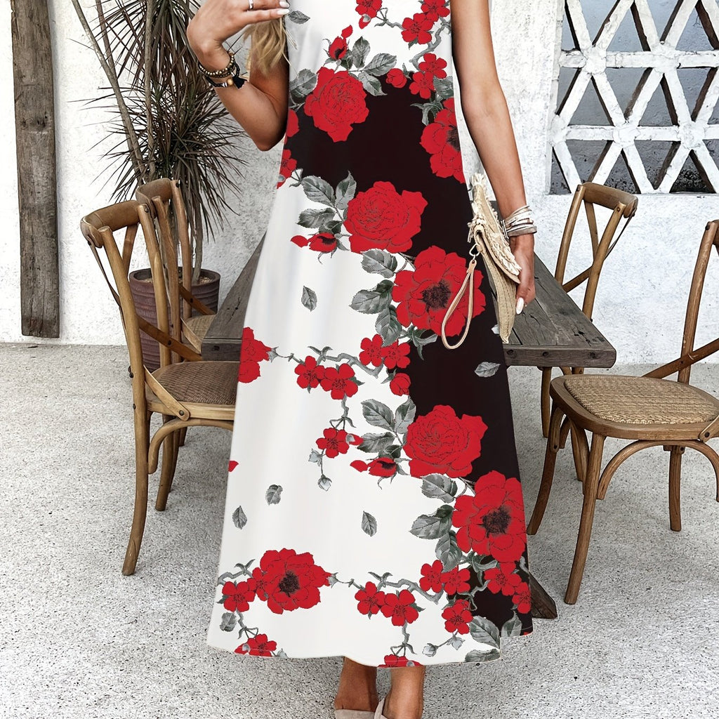 Indigo - Boho Chic Floral V-Neck Maxi Dress