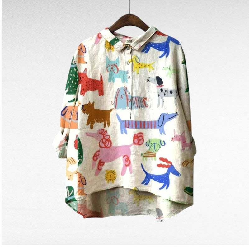 Matilda | Vintage Dog Print Blouse