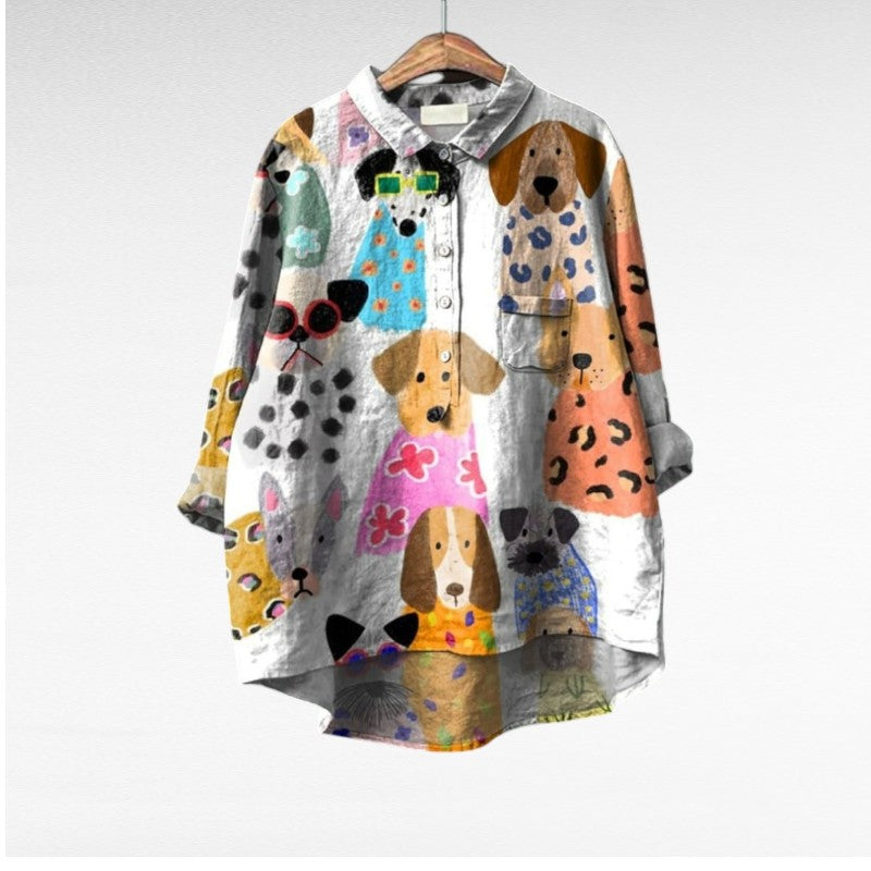Matilda | Vintage Dog Print Blouse