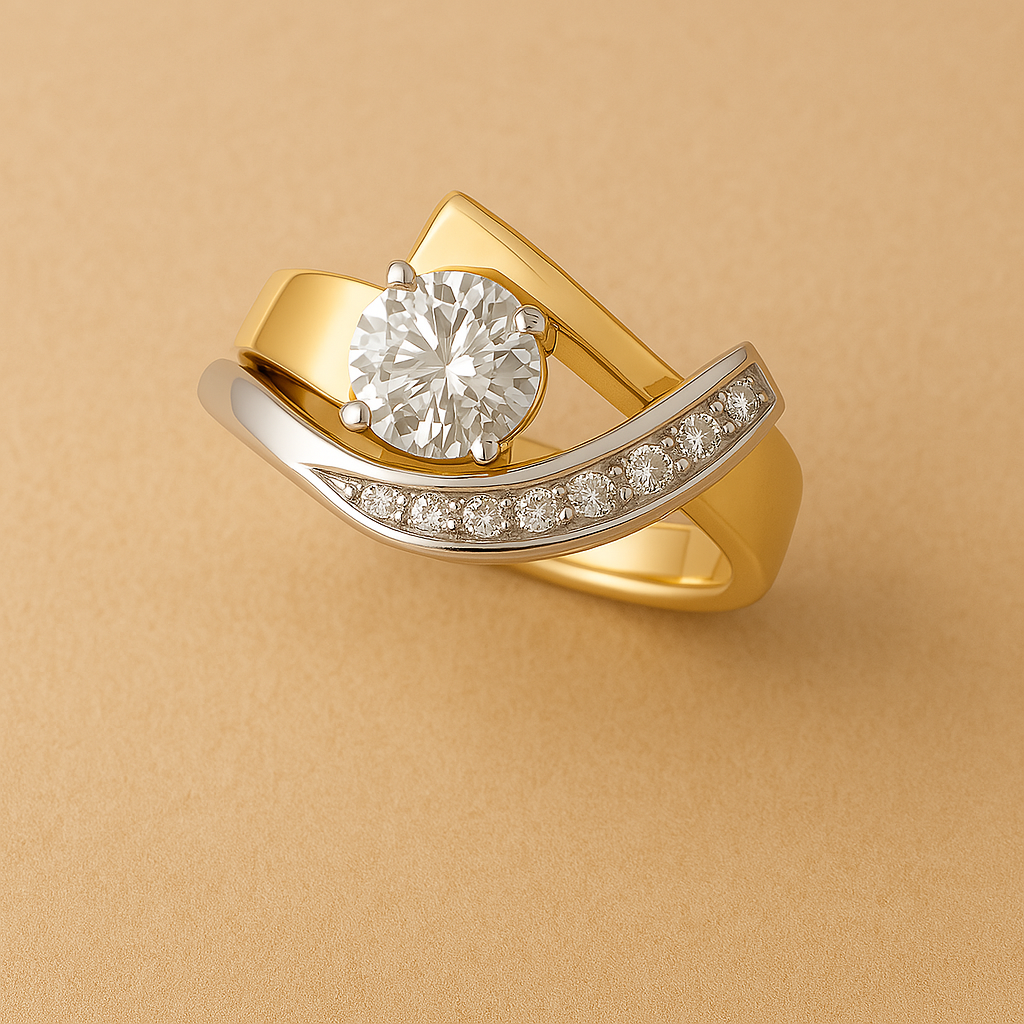VINTAGE IRREGULAR GOLD & SILVER ZIRCONIA RING