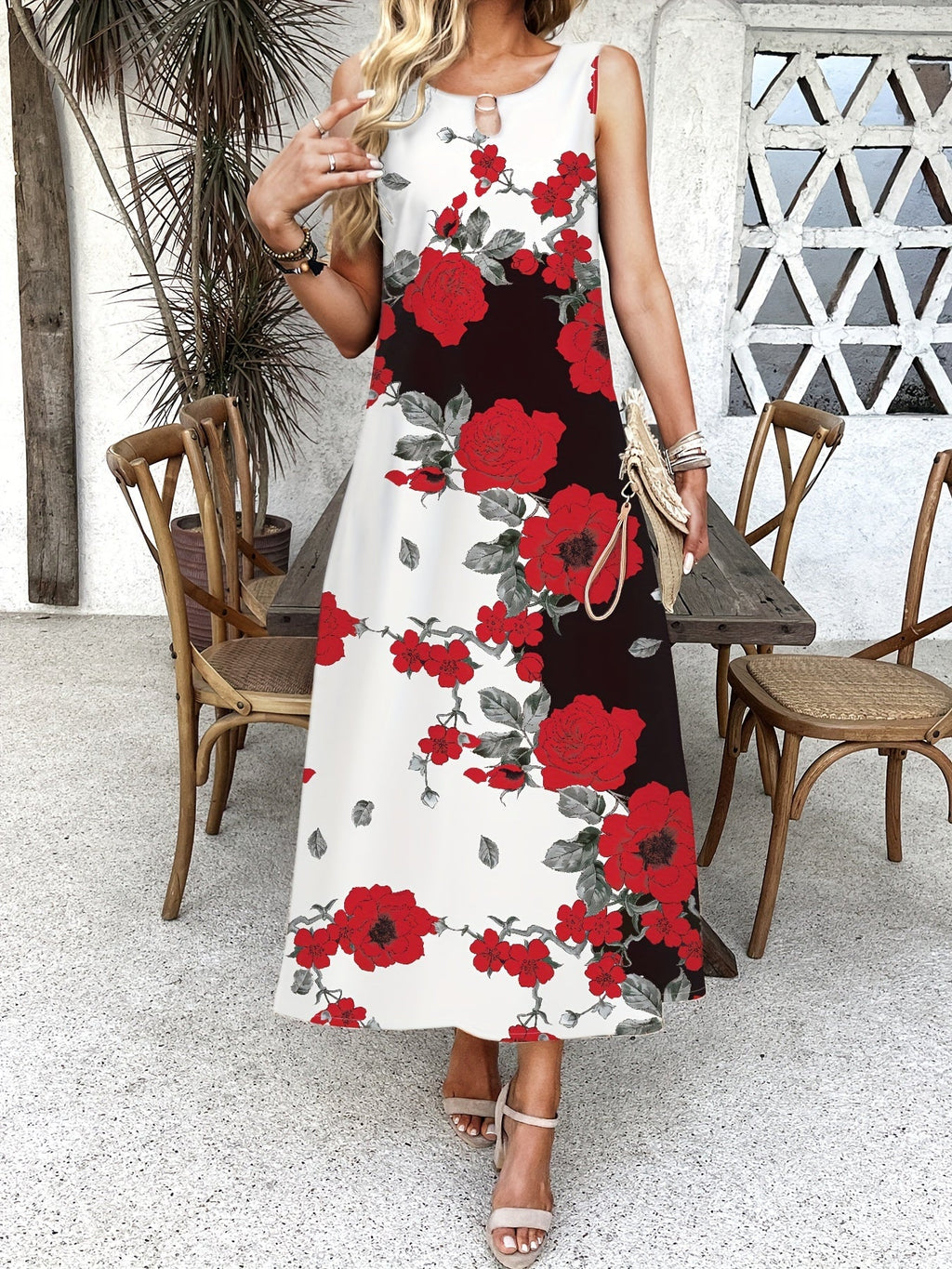 Indigo - Boho Chic Floral V-Neck Maxi Dress