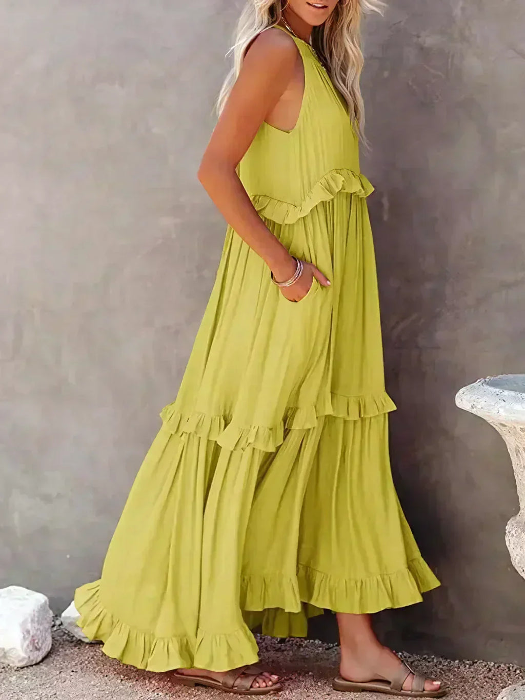 Landry - Chic Ruffle Trim Sleeveless Dress