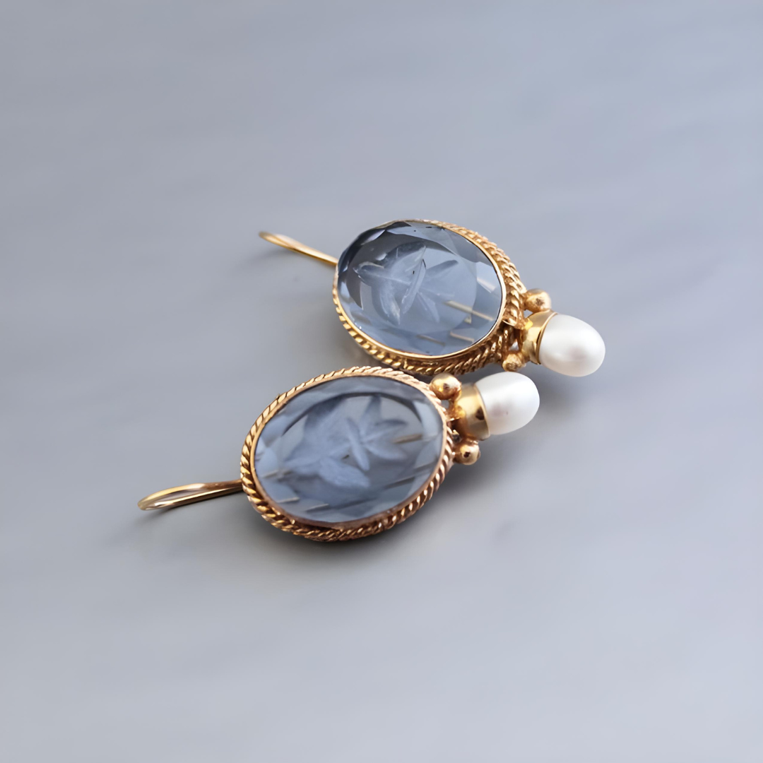 VINTAGE BLUE PEARL EARRINGS