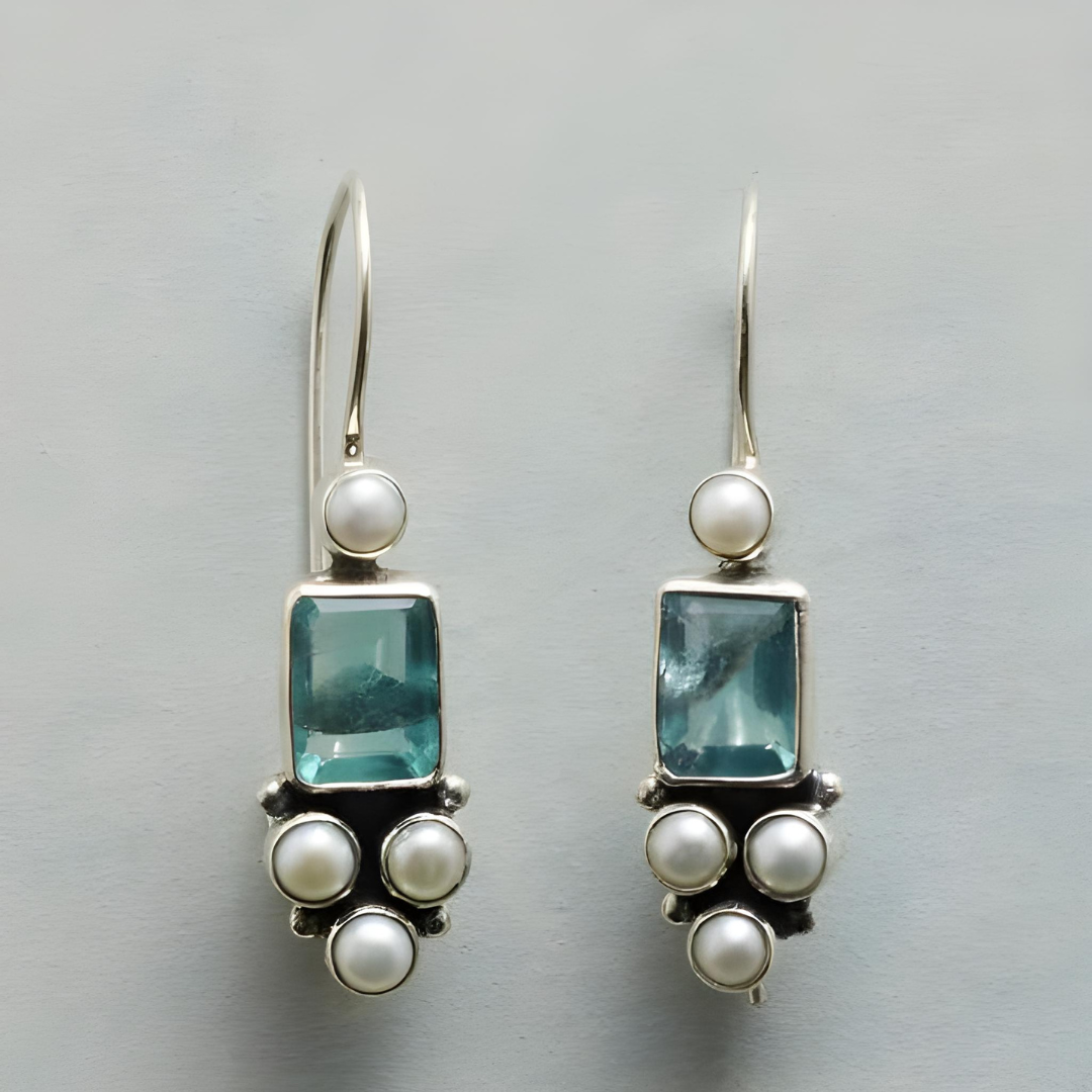 VINTAGE GREEN INLAID PEARL EARRINGS
