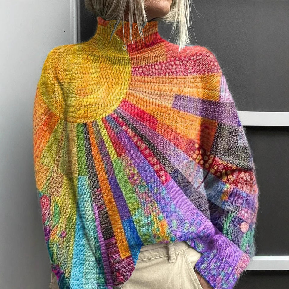 Sarah™ | Turtleneck Sweater with Sun Patchwork