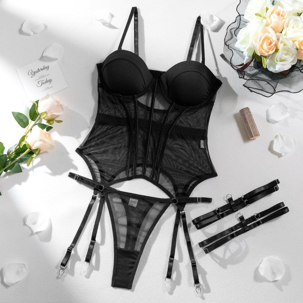 Jayda - Chic Sheer Mesh Panels Lingerie