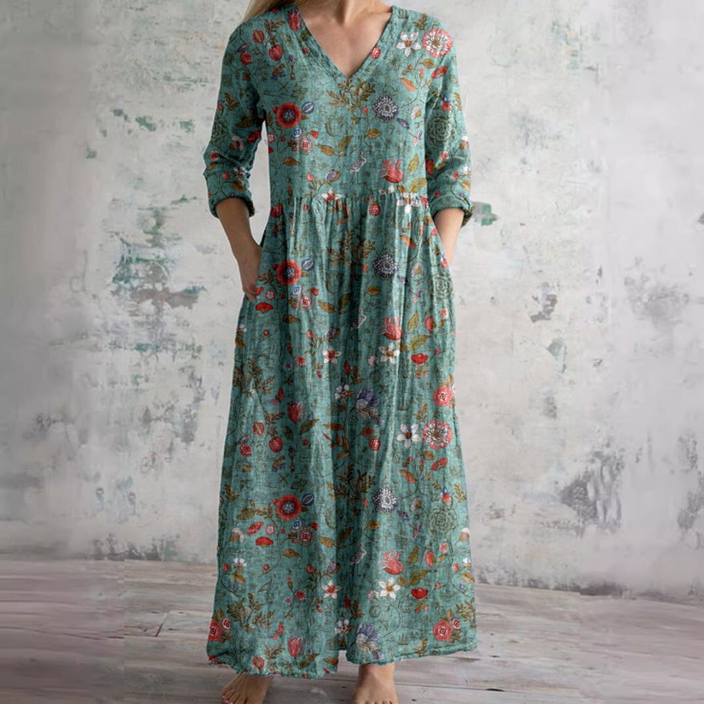 Ivory - Floral Whimsy Boho Maxi Dress