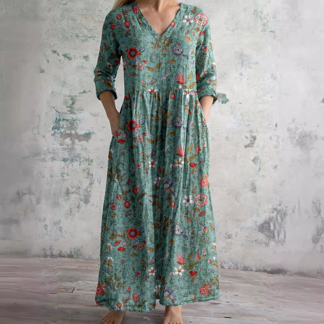 Ivory - Floral Whimsy Boho Maxi Dress