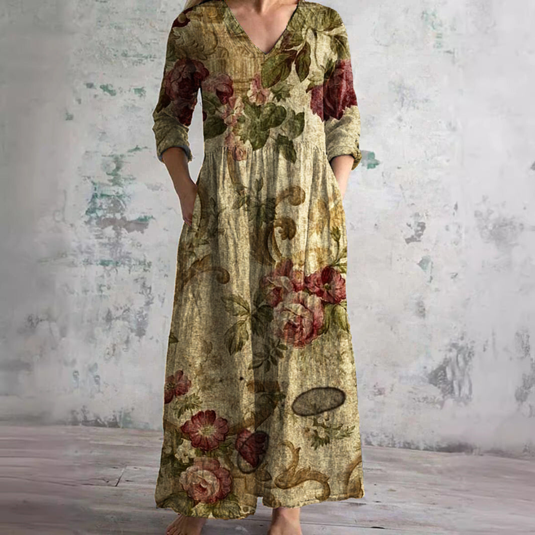 Ivory - Floral Whimsy Boho Maxi Dress