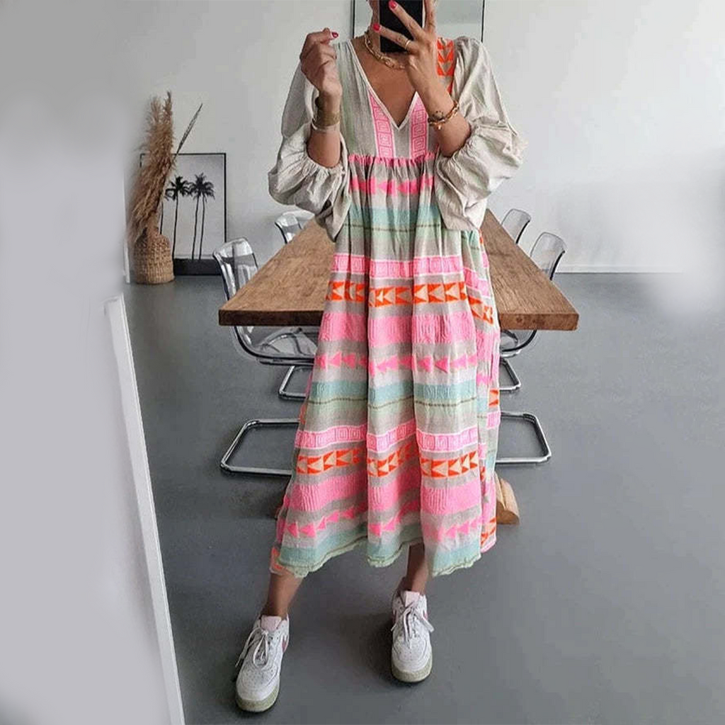 Ziggy - Vintage V-Neck Puff Sleeve Long Sundress