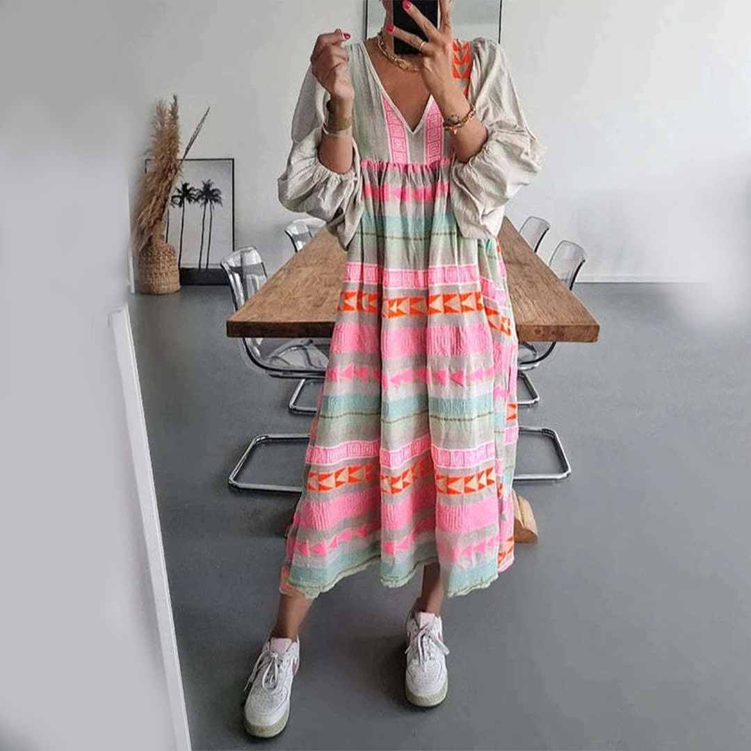 Ziggy - Vintage V-Neck Puff Sleeve Long Sundress