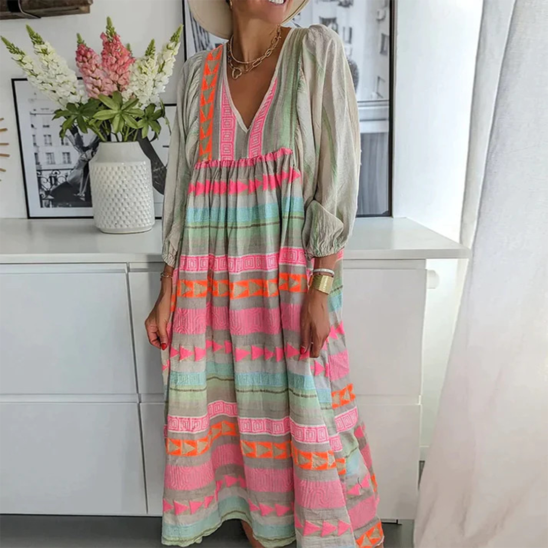Ziggy - Vintage V-Neck Puff Sleeve Long Sundress