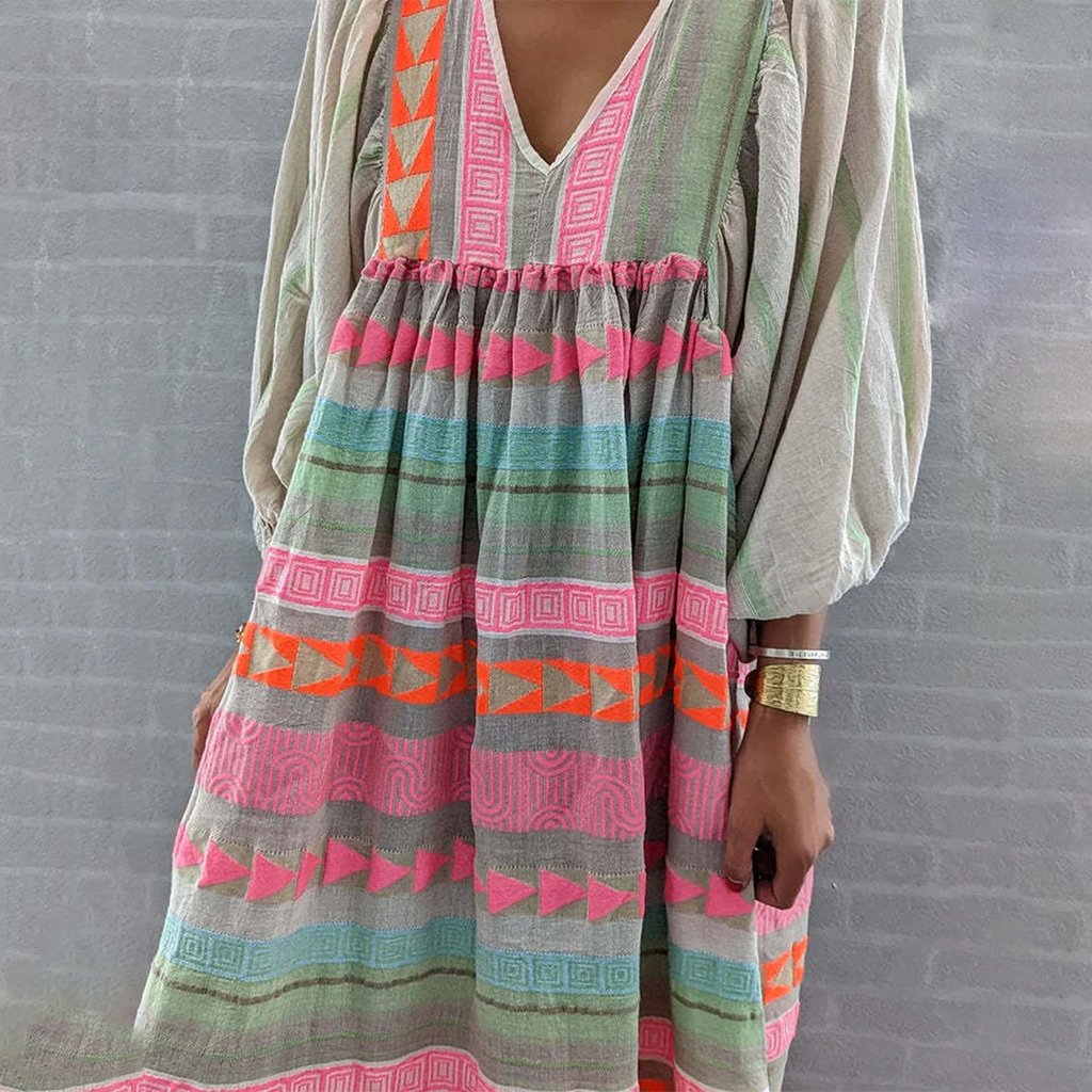 Ziggy - Vintage V-Neck Puff Sleeve Long Sundress