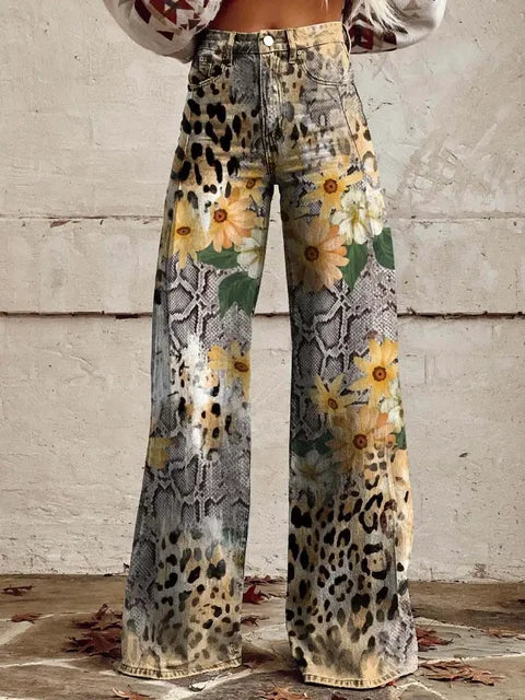 Lillian - Casual High-Waisted Wide-Leg Denim Pants