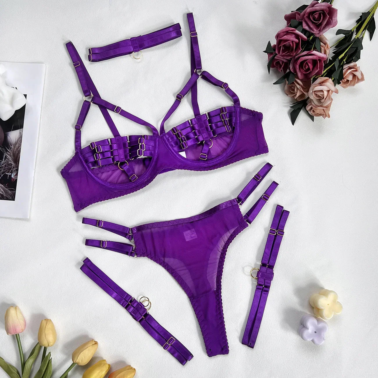 Maloi - Sultry Four Piece Adjustable Straps Lingerie