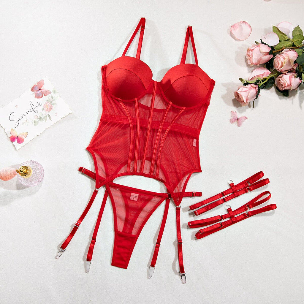Lilibeth - Seductive Mesh Three Piece Lingerie