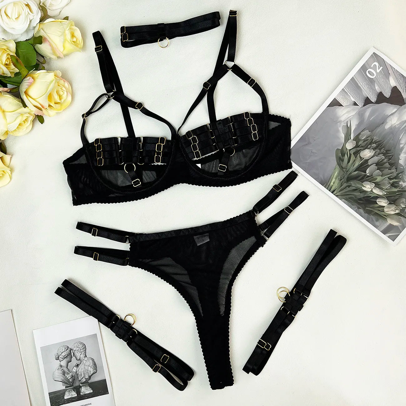 Maloi - Sultry Four Piece Adjustable Straps Lingerie
