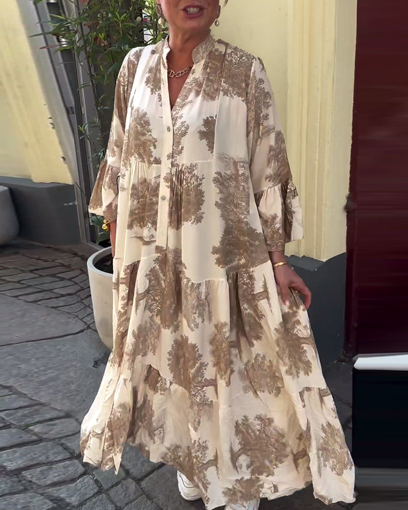 Giavanna - Casual Flared Sleeve Long Printed Dress