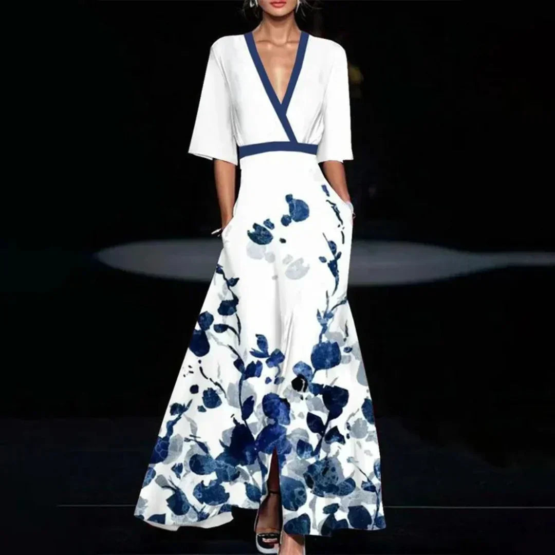 Ruby | Belted V-Neck Floral Maxi Dress