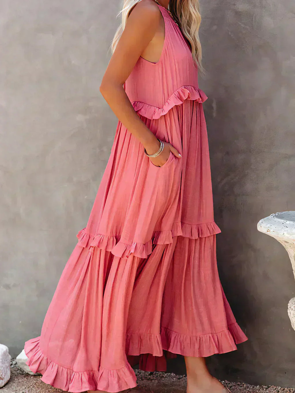 Landry - Chic Ruffle Trim Sleeveless Dress