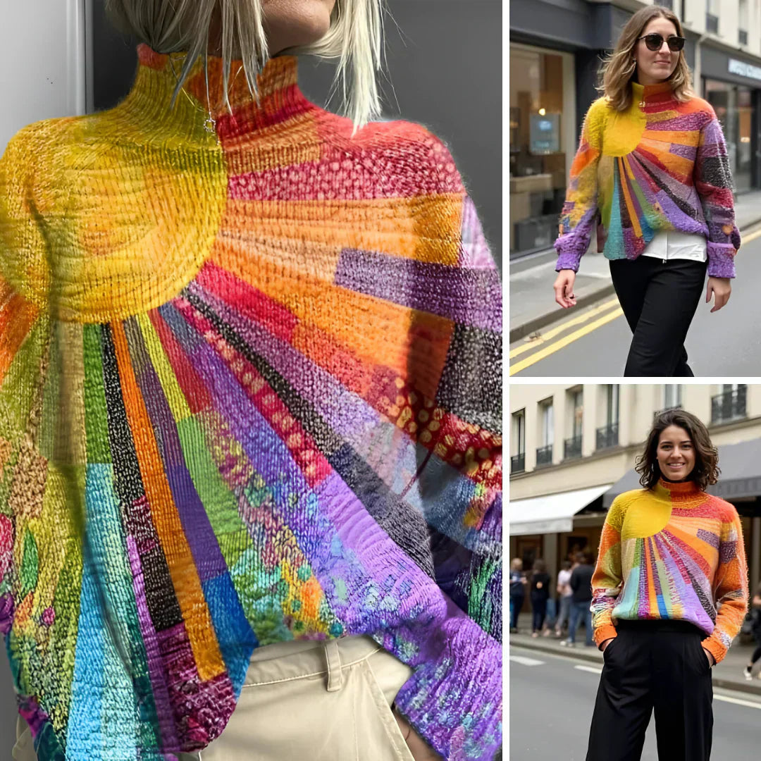 Sarah™ | Turtleneck Sweater with Sun Patchwork