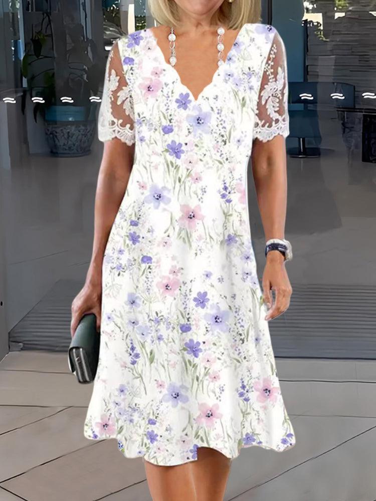 Harlyn - Sweet Floral Lace Patchwork Midi Dress