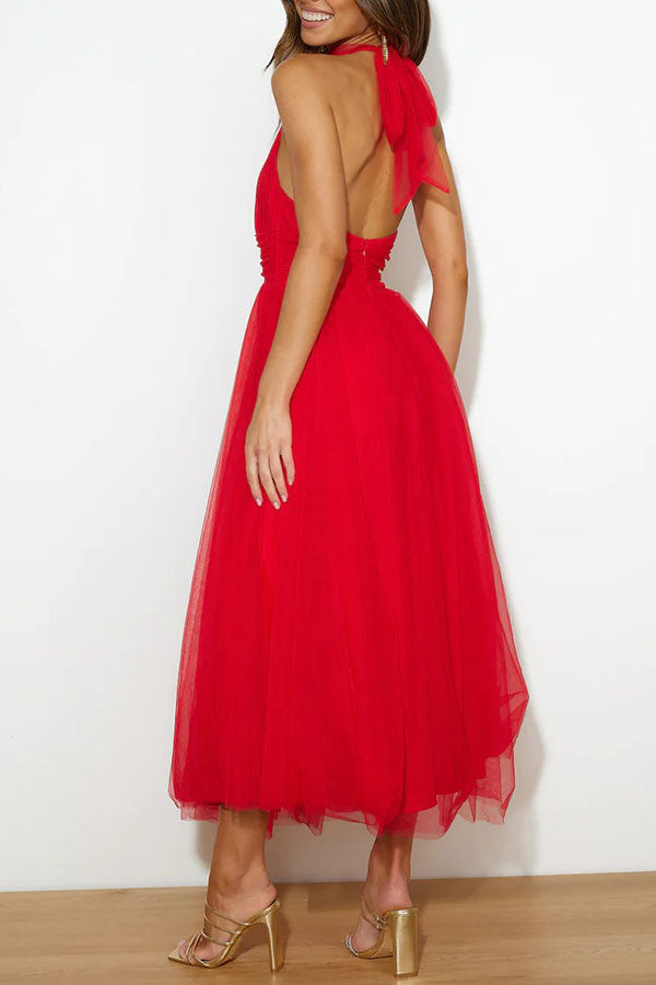 Pearlina - Sleek Mesh High Neck Dress