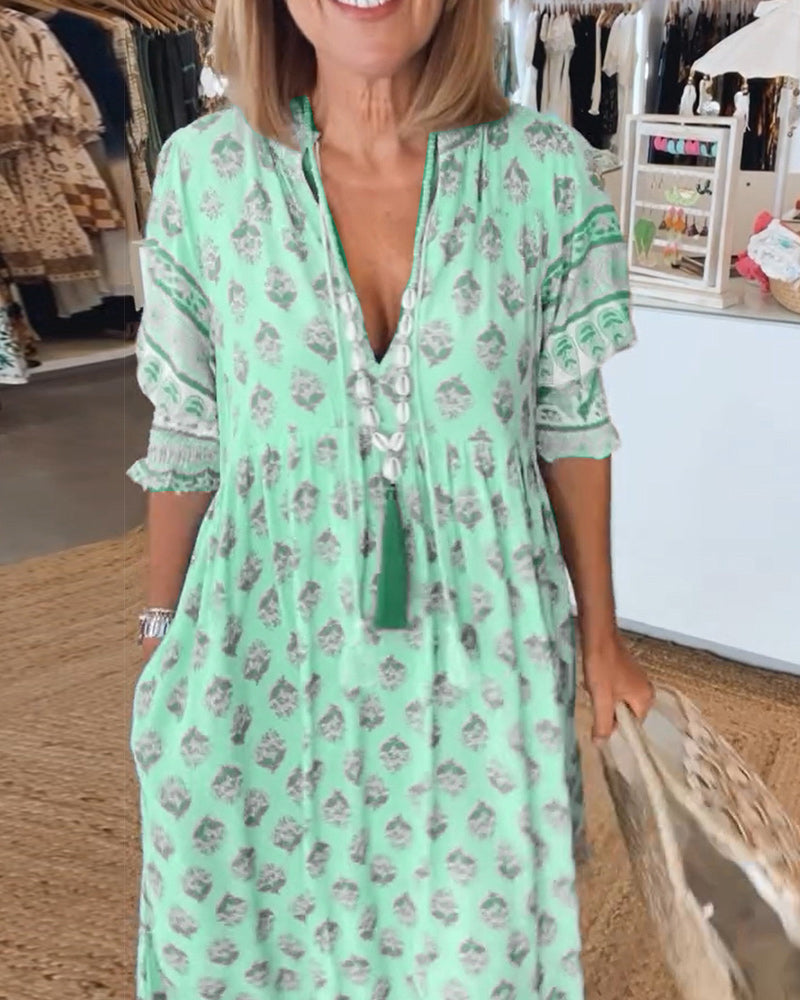 Peyton – Long Lantern Sleeve Bohemian Dress