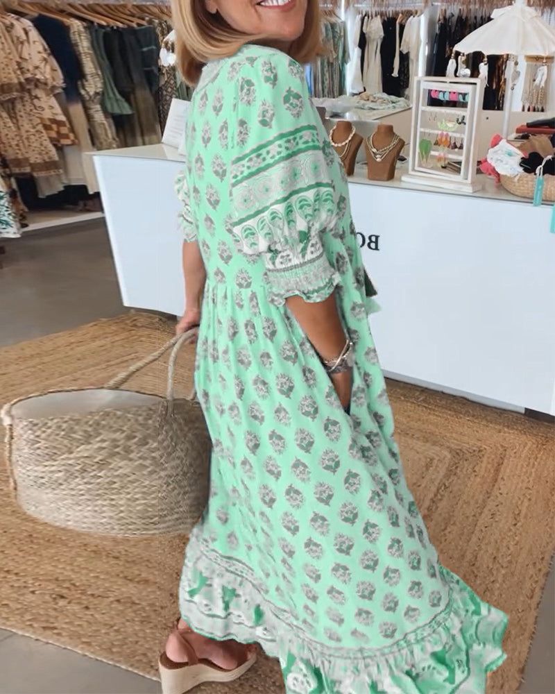 Peyton – Long Lantern Sleeve Bohemian Dress