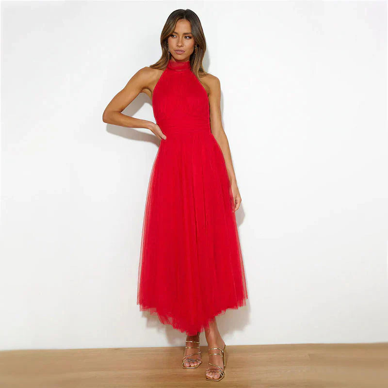 Pearlina - Sleek Mesh High Neck Dress