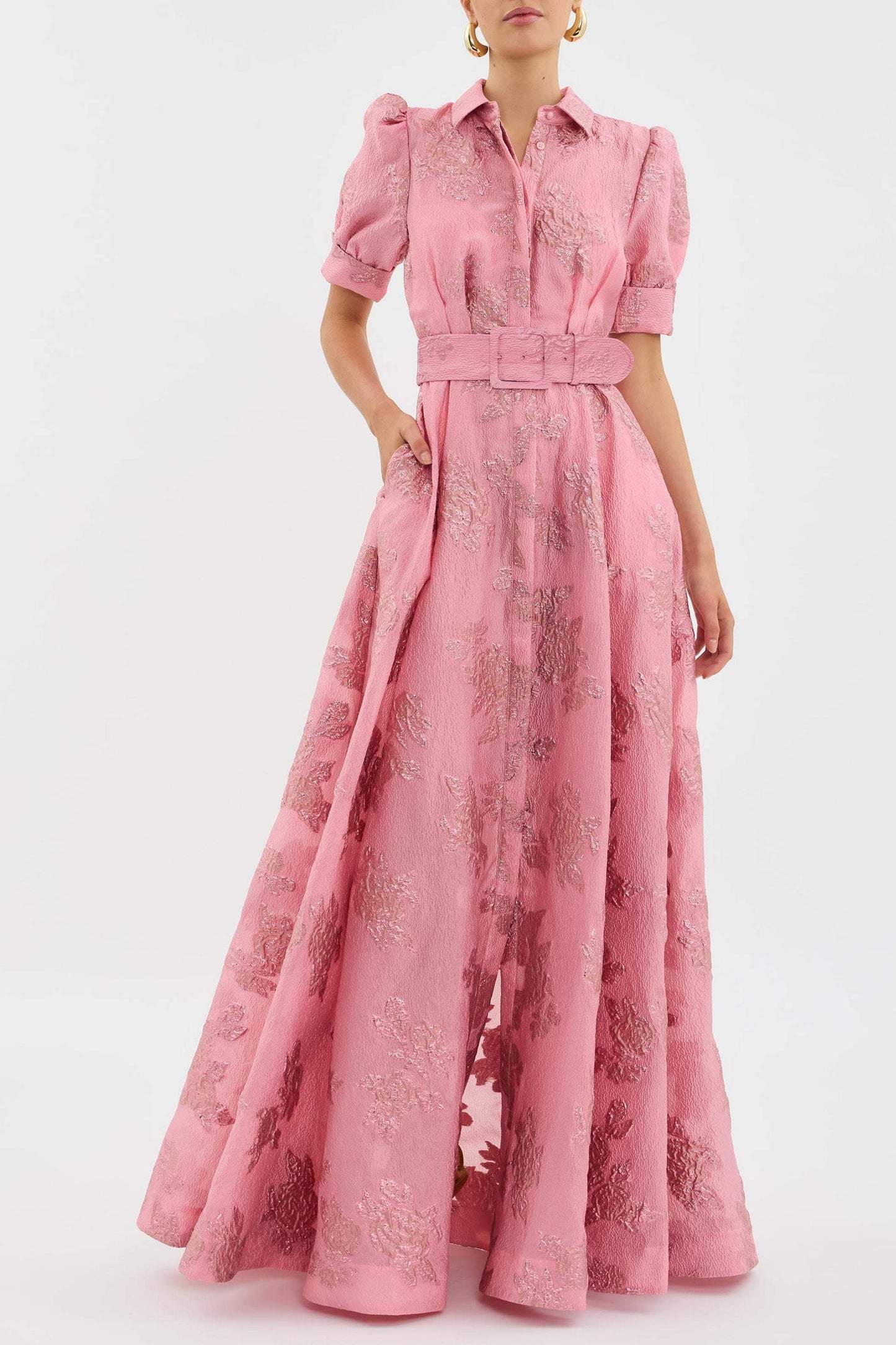 Aven - Retro Pink Lapel High Waist Dress