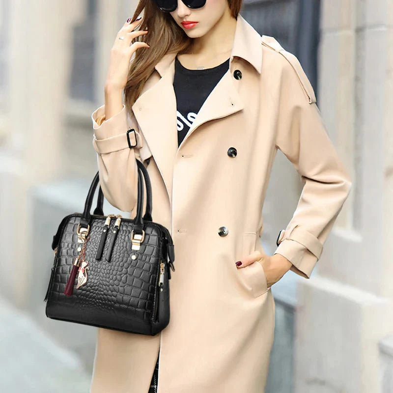 Crocodile-Embossed Leather Bag