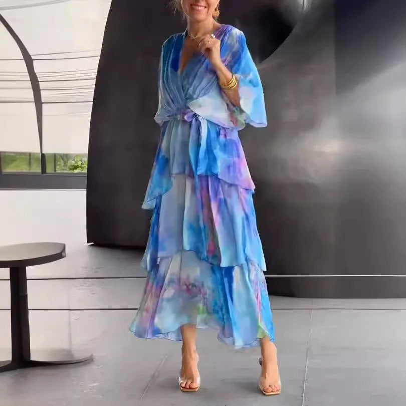 Jenny | Elegant Chiffon Print Long Party Dress